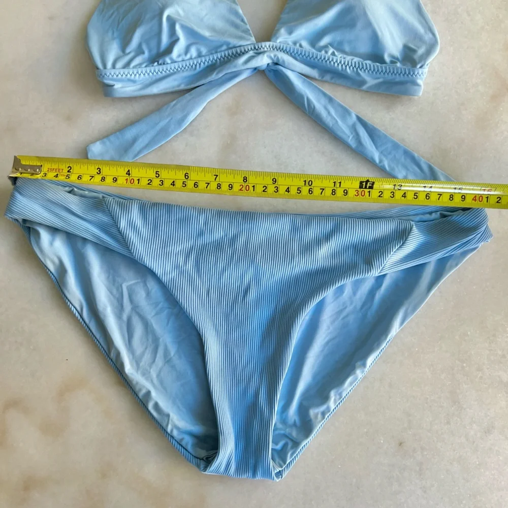 SALE! $12! Sky Blue Bikini Swimsuit Set Triangle Bra Top Full Coverage Bottom - Picture 2 of 10